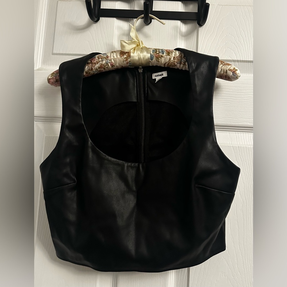 Garage Black Faux Leather Crop Top